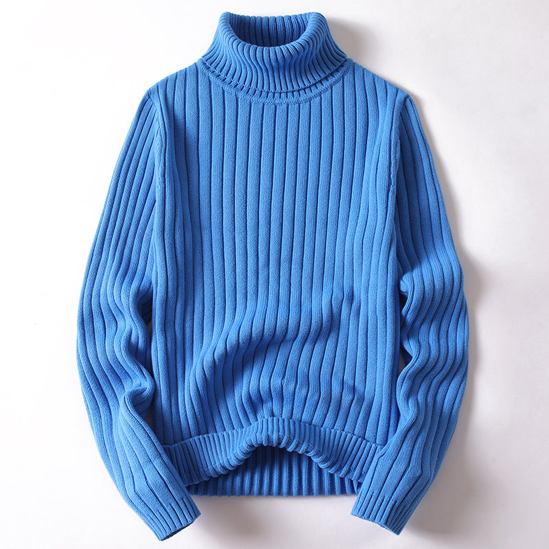Turtleneck Sweater Men Women Ins Fashion Solid Striped Men DealSniper.net Blue XS