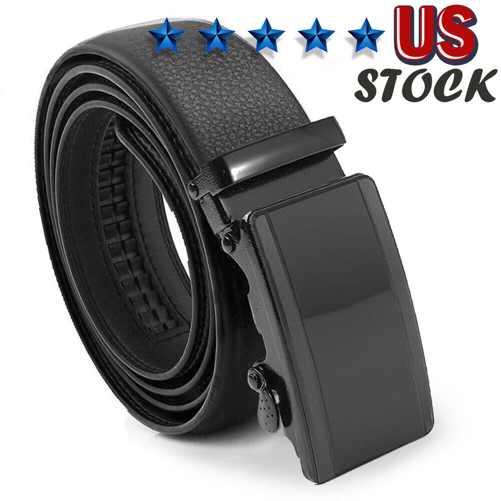 Microfiber Leather Belt For Men BLACK Ratchet Belt Automatic Buckle Closure USA Men dealsniper-net Black Belt Ratchet Belt