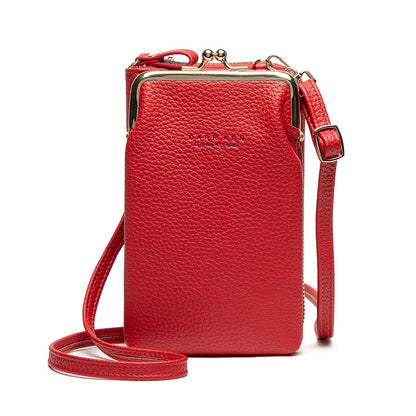 Fashion Lychee Pattern Solid Color Diagonal Shoulder Bag Women dealsniper-net Red