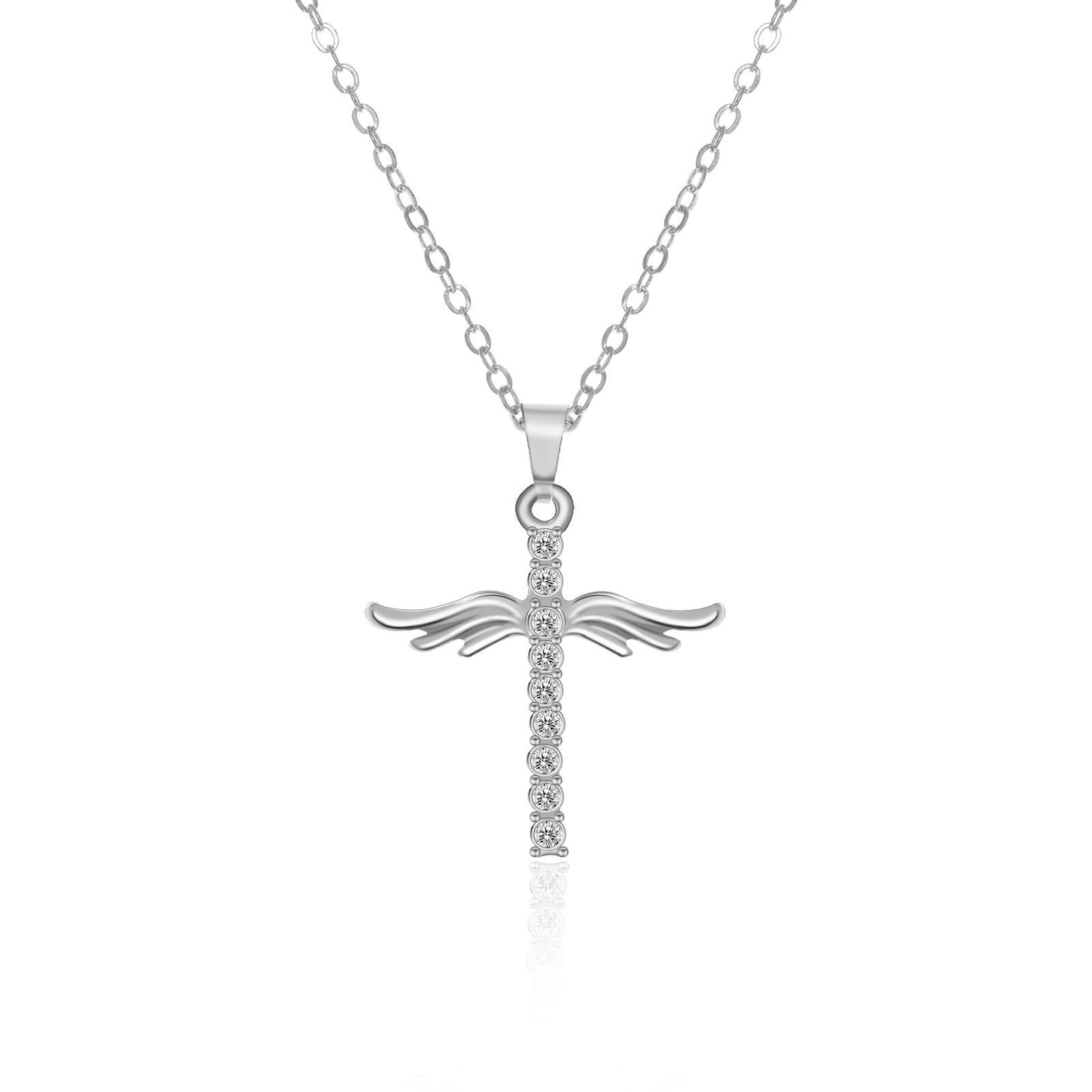 Angel Wings Cross Pendant Necklace For Woman Jewelry dealsniper-net Silver 10PCS