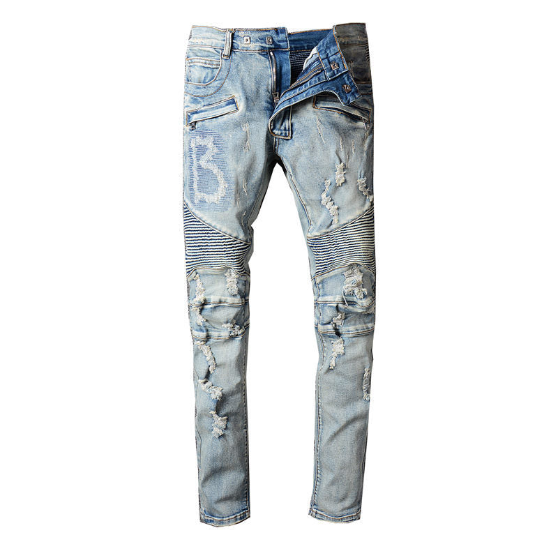 Ripped Biker Jeans Men dealsniper-net Grey 29