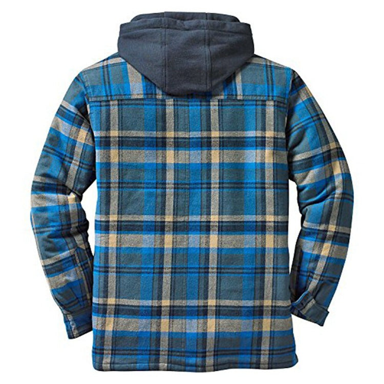 Thickened Cotton Padded Plaid Long Sleeve Loose Hooded Jacket Men dealsniper-net