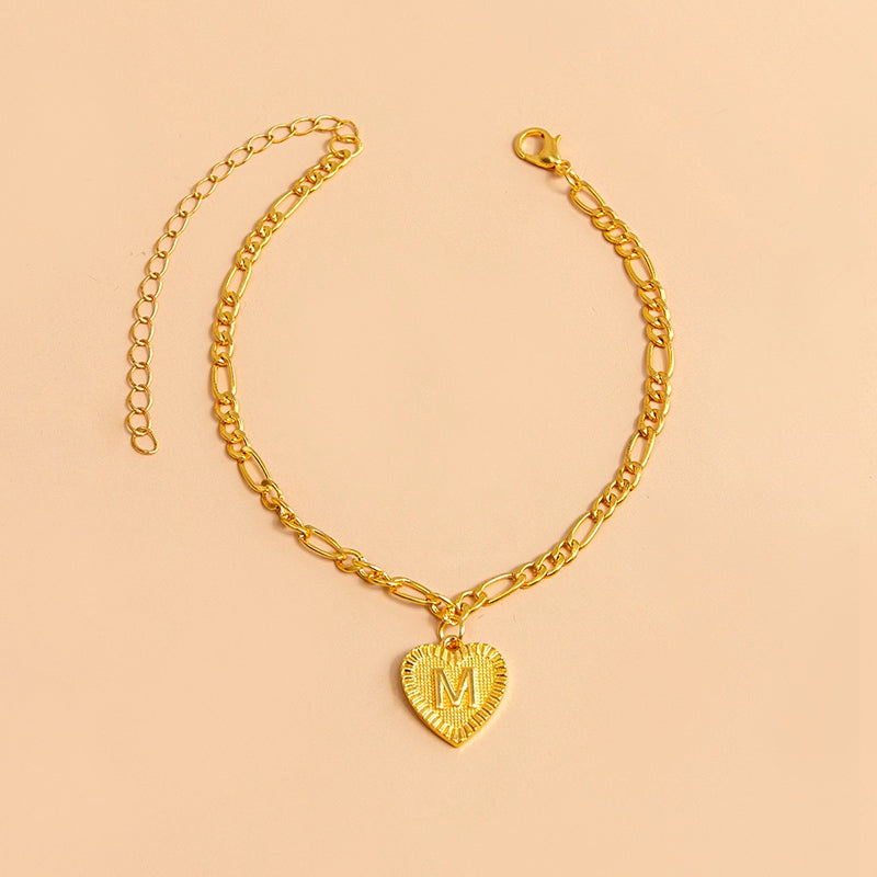 Initial Letter Anklet Gold Color Heart Pendant Foot Bracelets Women Jewelry dealsniper-net M