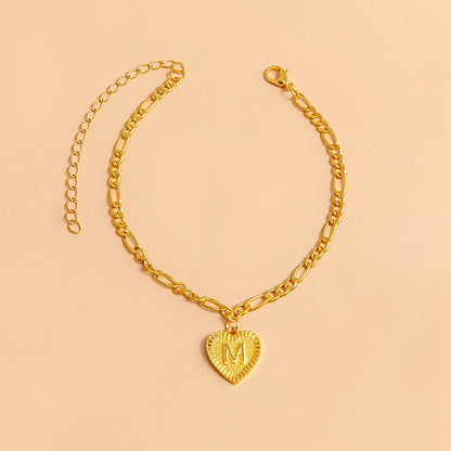 Initial Letter Anklet Gold Color Heart Pendant Foot Bracelets Women Jewelry dealsniper-net M