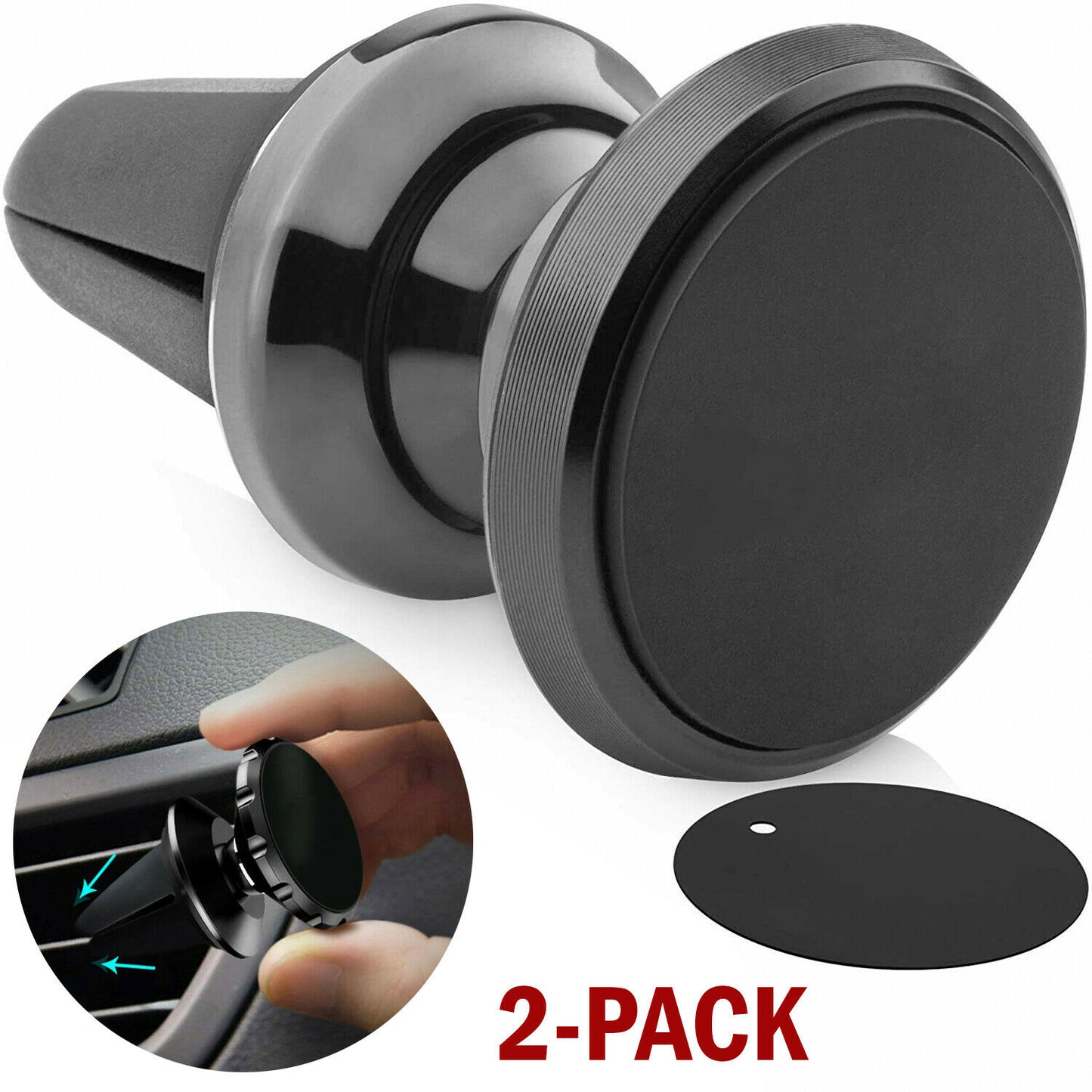 2x 360 Magnetic Car Mount Holder Air Vent Stand Universal For Mobile Cell Phone Phones dealsniper-net Car Mount Black