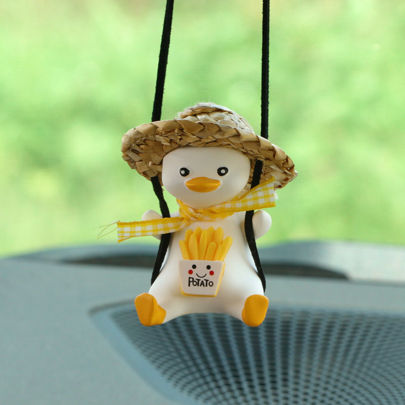 Car Pendant Cute Anime Little Duck Swing Auto Rearview Mirror Vehicle dealsniper-net French fries yellow duck