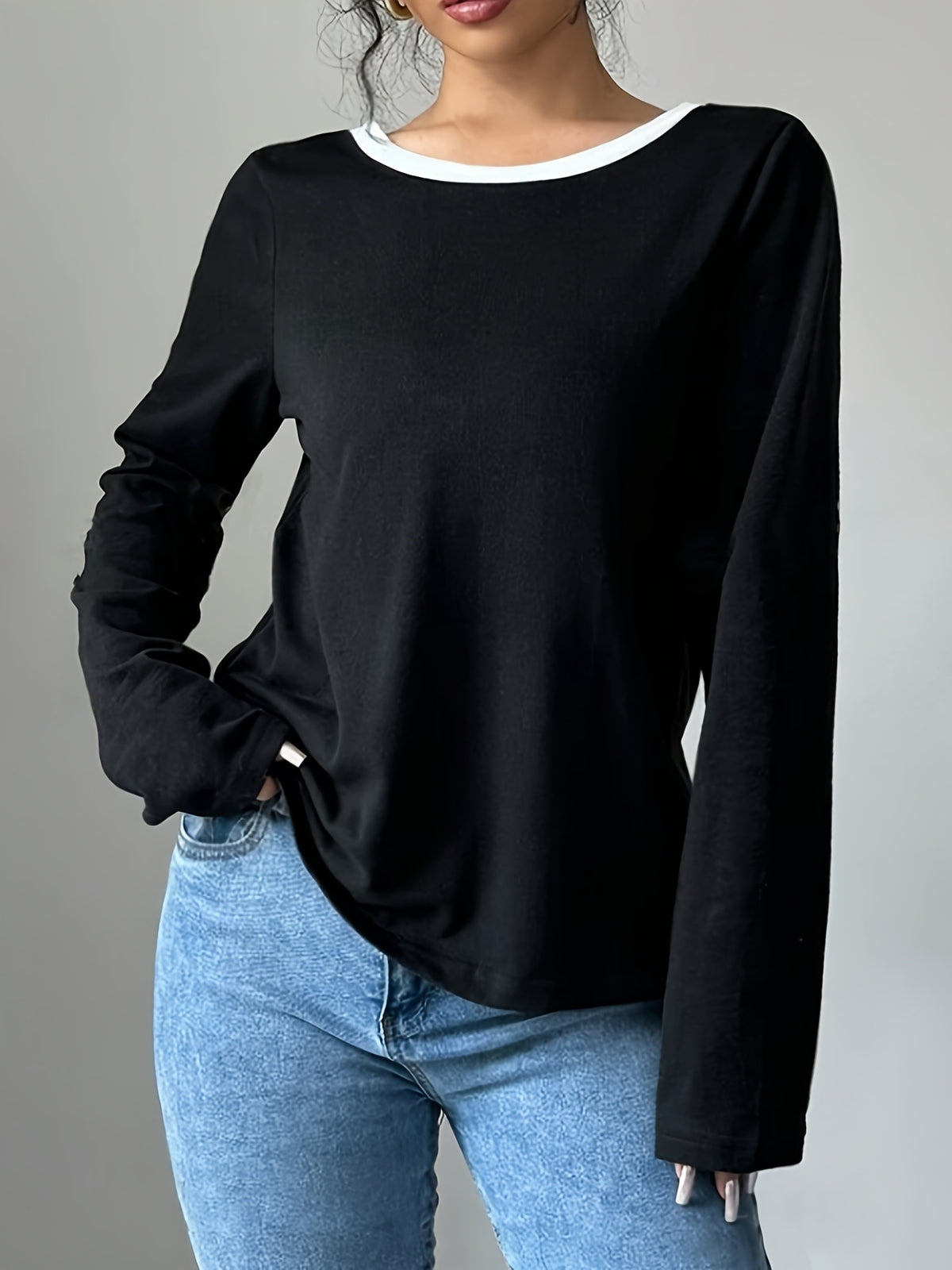 Women's Trendy Round Neck Two-Piece Illusionknit T-Shirt Women Gym From House