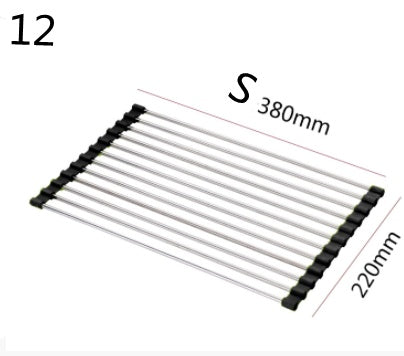 Folding Kitchen Drain Sink Rack Stainless Steel Kitchen DealSniper.net Black 12 S