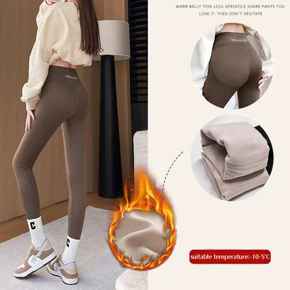 Fleece Thickened Leggings Winter -20 To 5 Shark Pants Women dealsniper-net Brown 500g