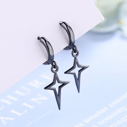 Hip Hip Men Earrings Jewelry Punk Silver Black Hollow Star Jewelry dealsniper-net