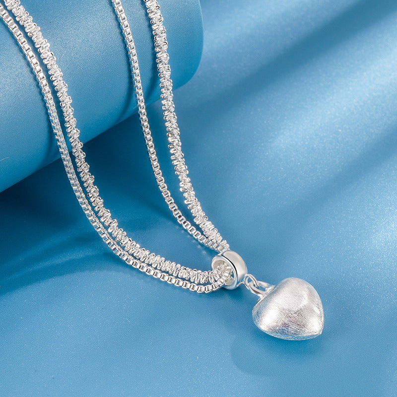 Double Layer Brushed Heart Pendant Necklace For Women Jewelry dealsniper-net