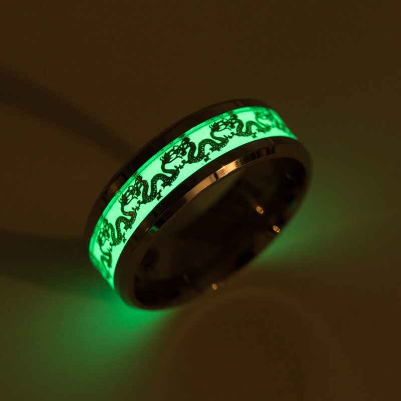Chinese national dragon pattern blue ring fluorescent ring male Jewelry DealSniper.net Green 10