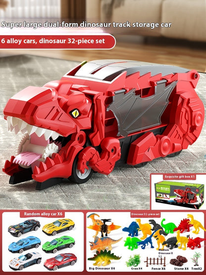 Dinosaur Swallowing Car Attack Tyrannosaurus Rex Deformation Toy Kids dealsniper-net Red With 6 Cars 32 Dinosaurs