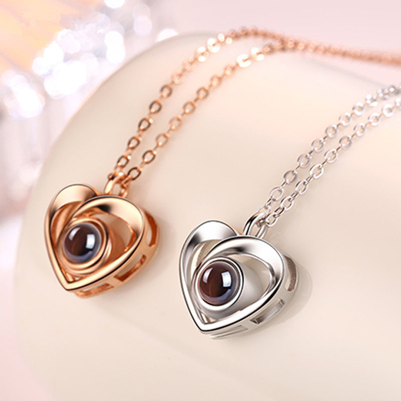 S925 Silver Romantic Photo Projection Necklace Heart