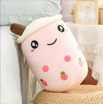Milk Tea Cup Plush Toy Fruit Pillow Creative Doll Kids Gym From House Pink smile 23cm