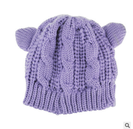 Hand Made 3D Cute Knitted Cat Ear Beanie For Winter Women dealsniper-net Purple