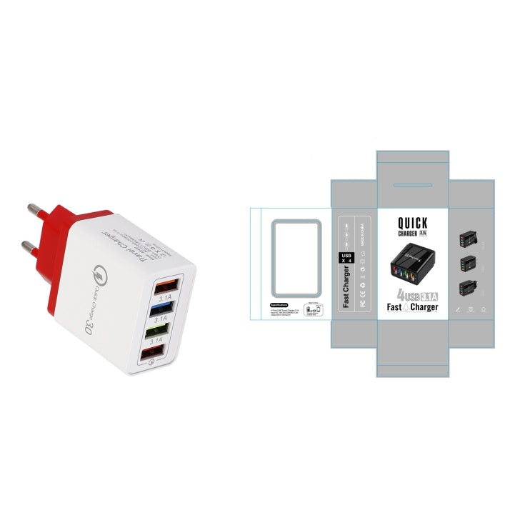 USB Charger Quick Charge 3.0 4 Phone Adapter Electronics DealSniper.net EU Red and box Q1pc
