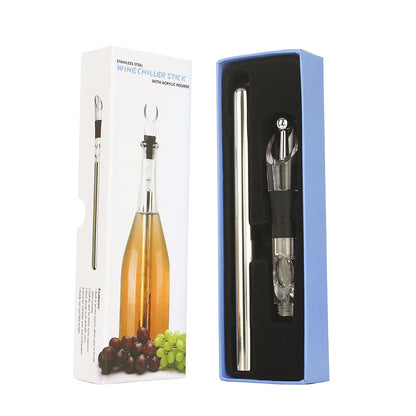 Wine Bottle Cooler Stick Stainless Steel Wine Chilling House dealsniper-net Silver Box packing with wine stopper