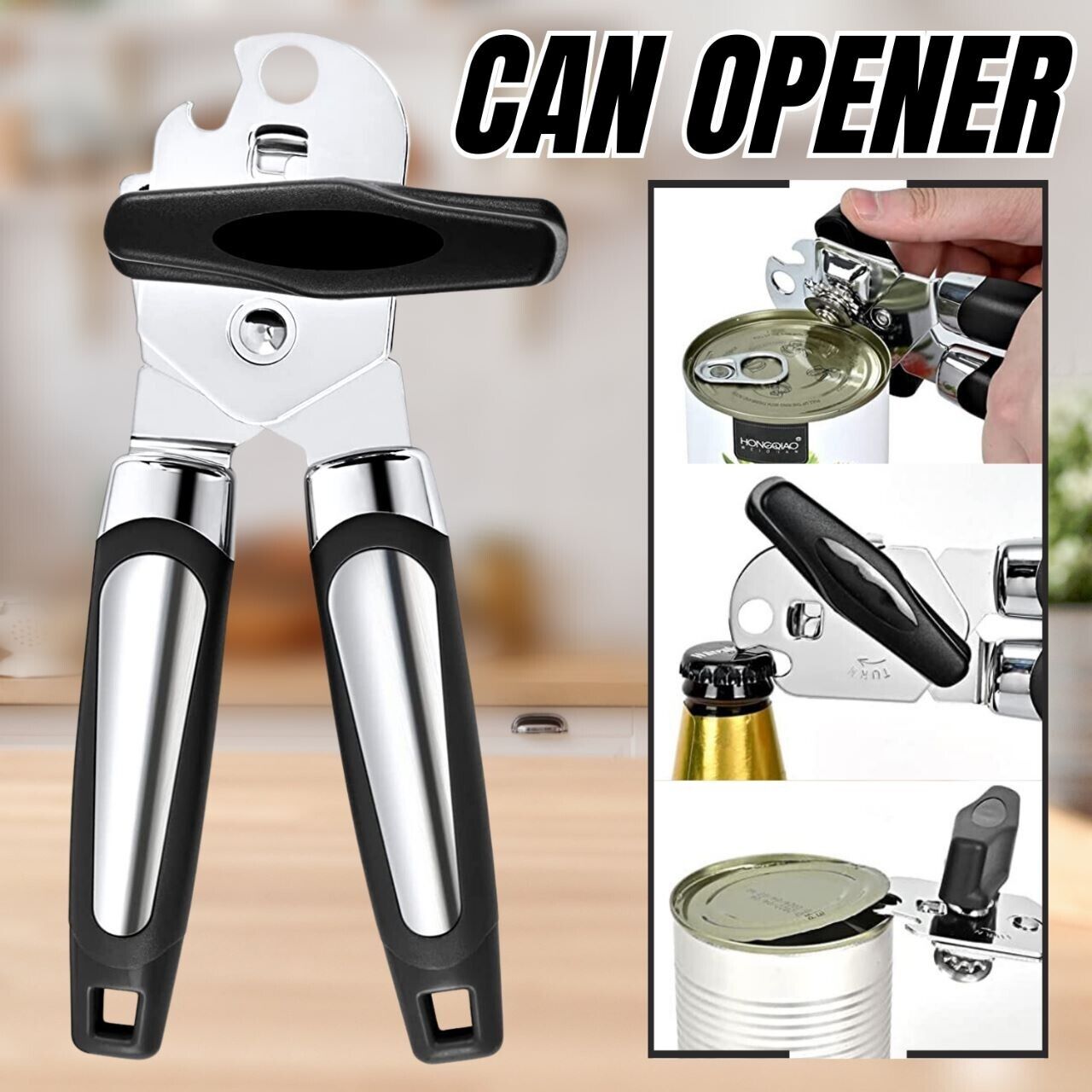 Manual Handheld Can Opener With Cutting Wheel Blade Lid Cap Openers Home dealsniper-net