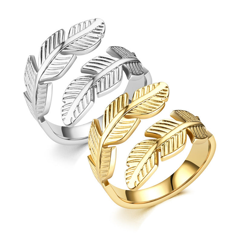 Feather Ring Open Titanium Steel Ring Gold And Silver Color Jewelry dealsniper-net