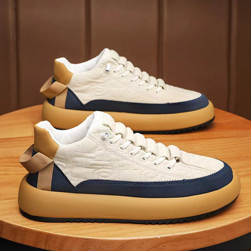 Trendy Color-blocked Sports Shoes Casual Lace Up Sneakers Men Gym From House Beige Camel Size39