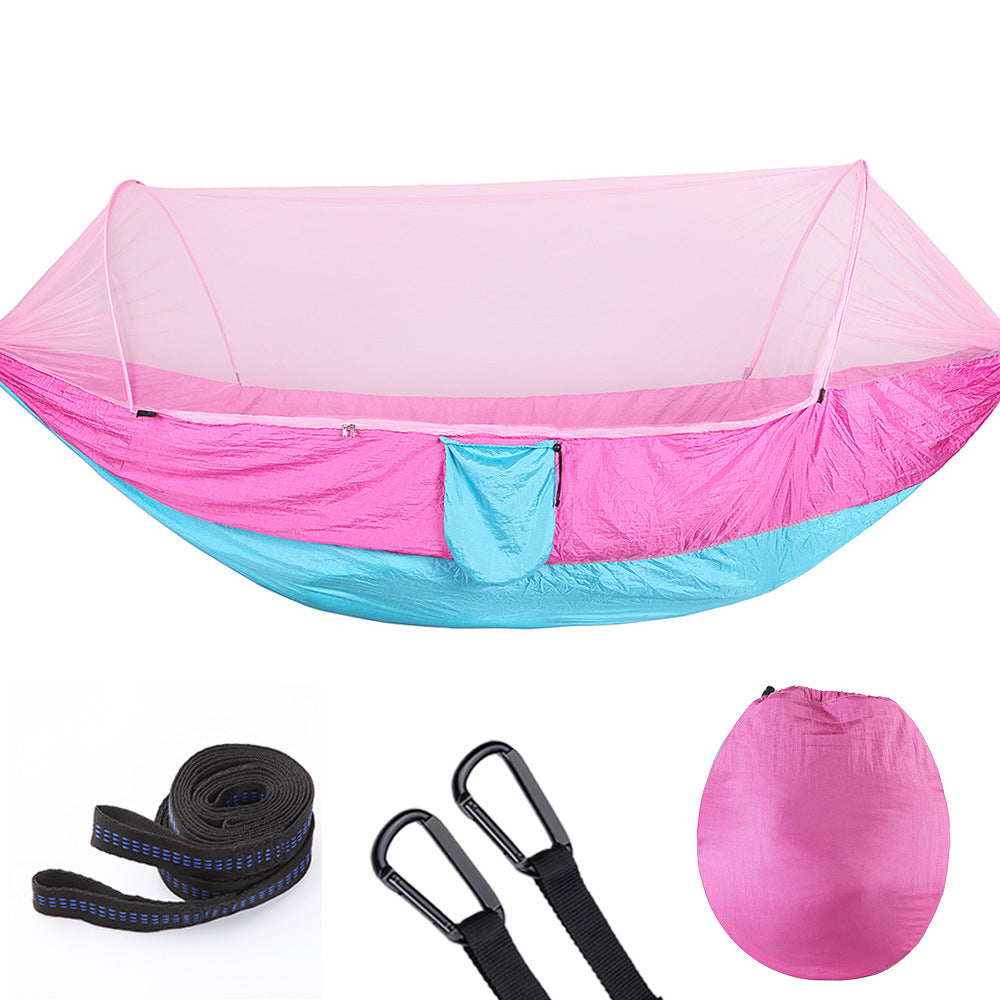 Fully Automatic Quick Opening Hammock With Mosquito Net Outdoor dealsniper-net Pink blue 250x120cm