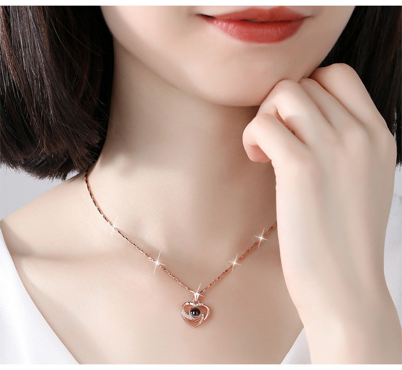 S925 Silver Romantic Colorful Photo Projection Necklace