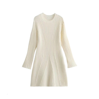 Fashion Solid Ribbed Knitted Dress Fall And Winter Slim-fit