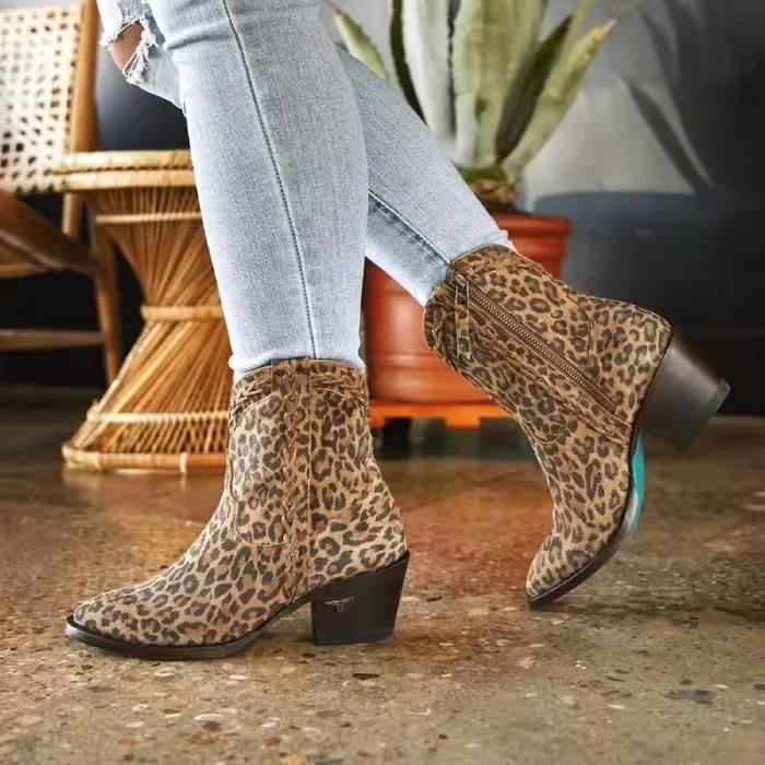 Women Shoes Pointed Toe Fashion Retro Thick Heel Women dealsniper-net Leopard print 34