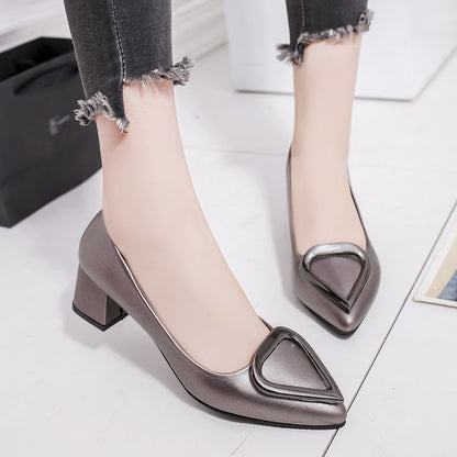 High heels casual triangular buckle shoes Women DealSniper.net
