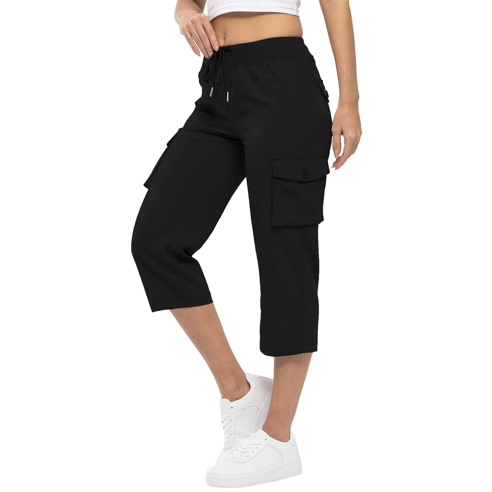 Women's High Waist Drawstring Pocket Loose Pants Women DealSniper.net Black L