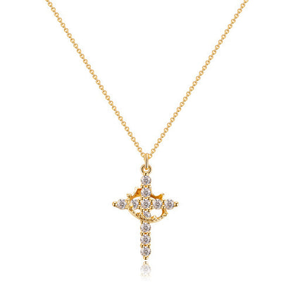 Fashion Jewelry Cross Full Diamond Crown Rotatable Necklace Jewelry dealsniper-net Golden Crown Cannot Rotate