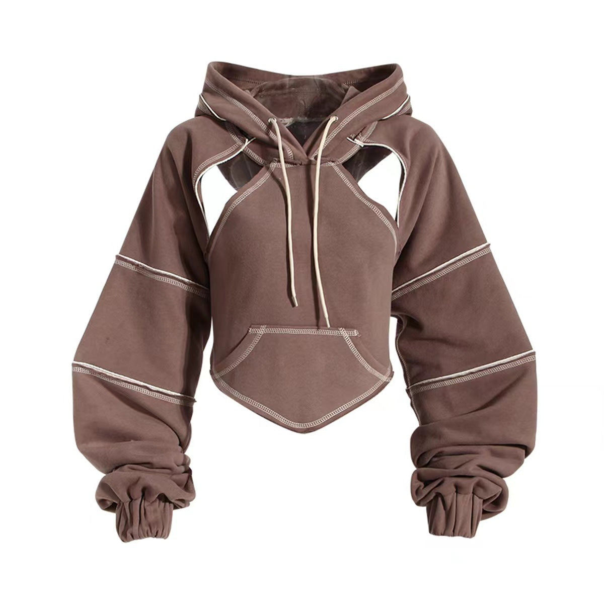 New Color Contrast Bright Line Short Hooded Sweater Women Gym From House