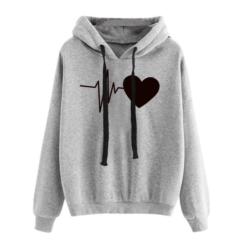 Heart Print Streetwear Hoodies Women Sweatshirt