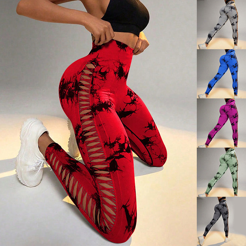 Hollow Tie Dye Printed Yoga Pants High Waist Butt Lift Women Gym From House