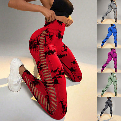 Hollow Tie Dye Printed Yoga Pants High Waist Butt Lift Women Gym From House