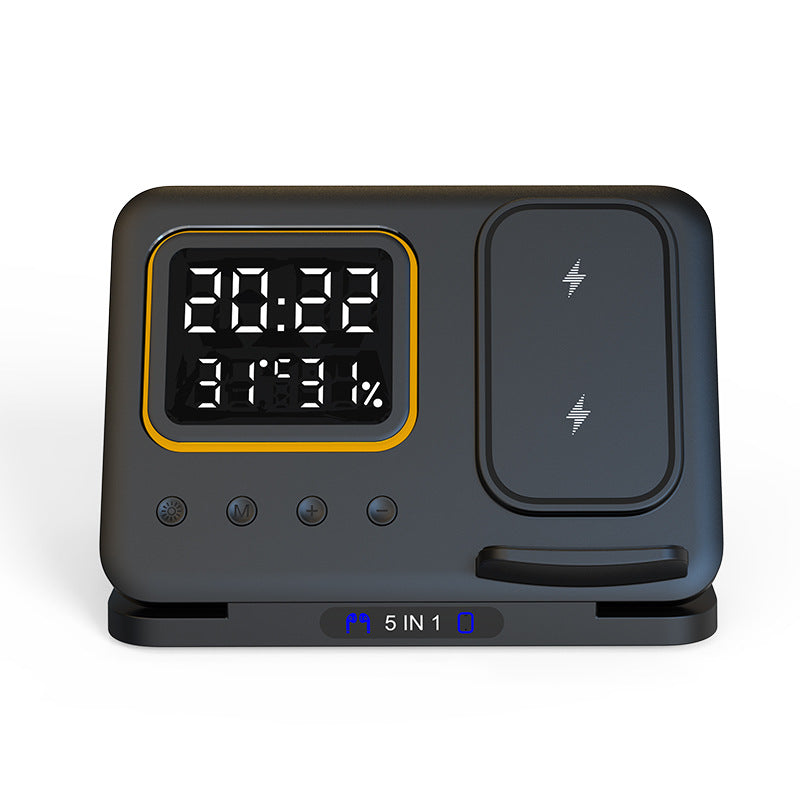 15W Wireless Chargers Stand 5 In1 LED Digital Alarm Clock Electronics dealsniper-net Black Suitable For Apple Watch