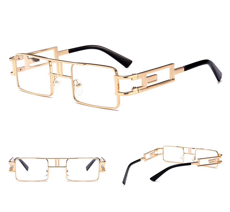 mens rectangular sunglasses steampunk men metal frame gold black red flat top square sun glasses for women 2021 Men DealSniper.net White