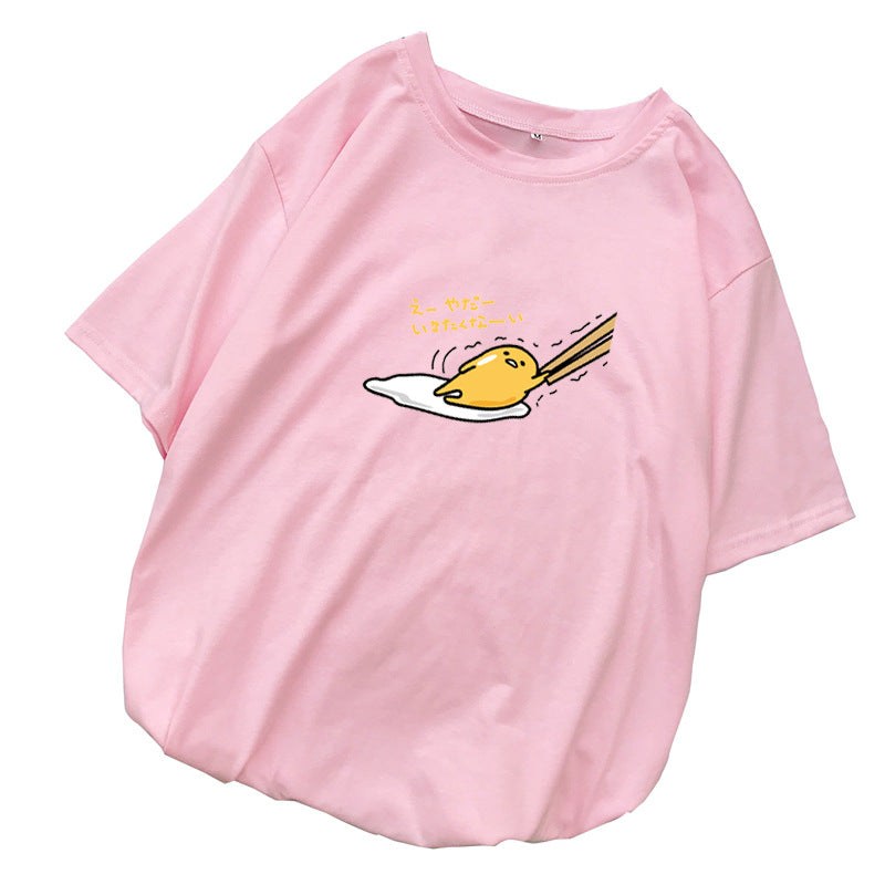 Egg yolk printed ins trend couple clothes Women dealsniper-net Pink L