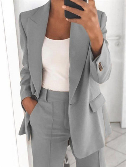 Ins Button Casual Suit Fashion Long-sleeved Lapel Blazer Jacket Women Gym From House