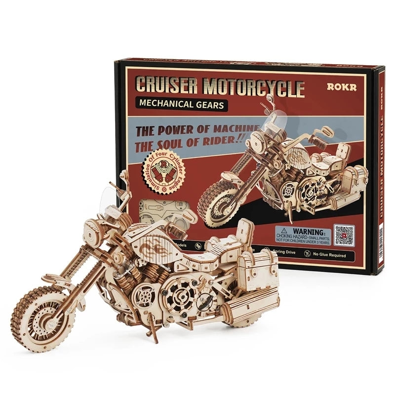 Robotime Rokr Cruiser Motorcycle DIY Wooden Model Building Block Deals DealSniper.net