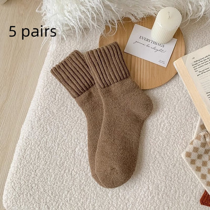 Ins Knitted Socks Winter Warm Thickened Solid Loop Socks Men null Caramel 5 pairs Free Size
