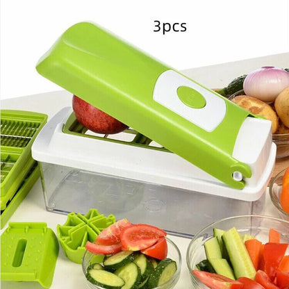 12pcs Multifunctional Vegetable Chopper Handle Food Grate Kitchen dealsniper-net Green 3PCS