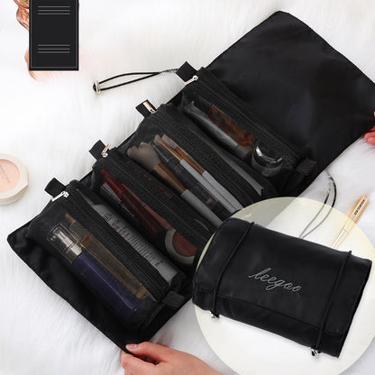 Four In One Mesh Cosmetic Foldable Carry On Toiletry Bag Deals DealSniper.net Black