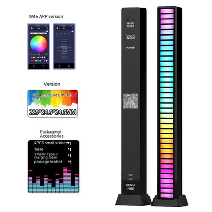 Led Sound Control Light Bar RGB Ambient Pickup Rhythm Lamp Music House DealSniper.net 40 Lights Metal Black APP 5V Built In Battery Style