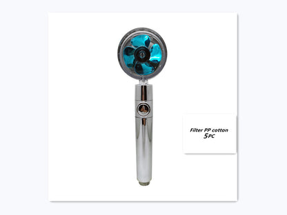 Propeller Driven Shower Head With Stop Button And Cotton Filter