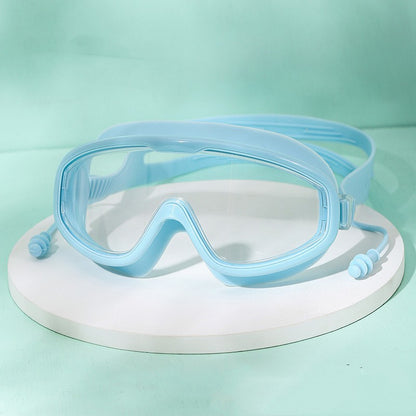 Swimming Goggles Large Frame Anti-fog HD Glasses Sports DealSniper.net Transparent Blue Plain Bag
