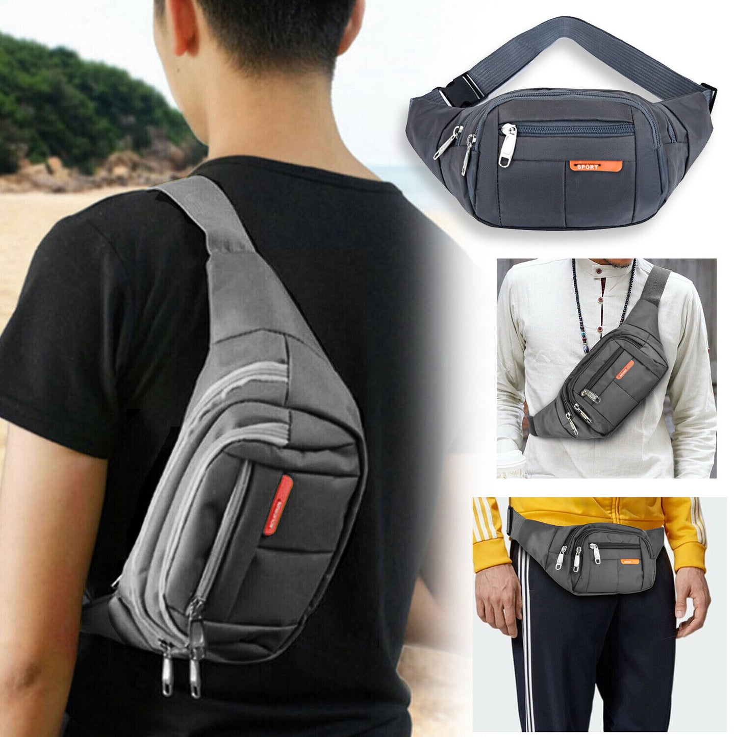 Men Women Fanny Pack Belt Waist Bag Cross Body Sling Shoulder Travel Sport Pouch Men dealsniper-net