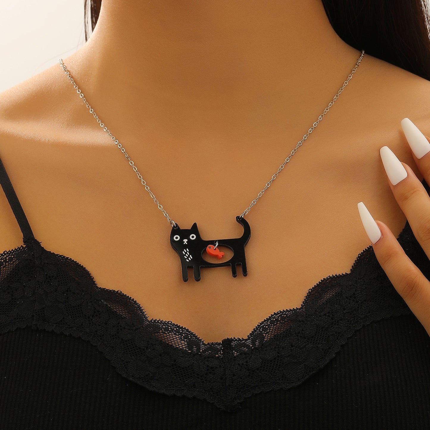 Cute Dog Cat Cartoon Necklace Ins Creative Collarbone Chain Jewelry Gym From House 02 White K5270