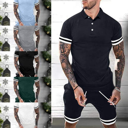 Mens Short Sets 2 Piece Outfits Polo Shirt Fashion Summer Men dealsniper-net